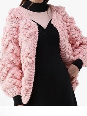 Chicwish Pink Heart Knit Cardigan Chunky Wool Blend Blogger Fav Cottagecore S/M